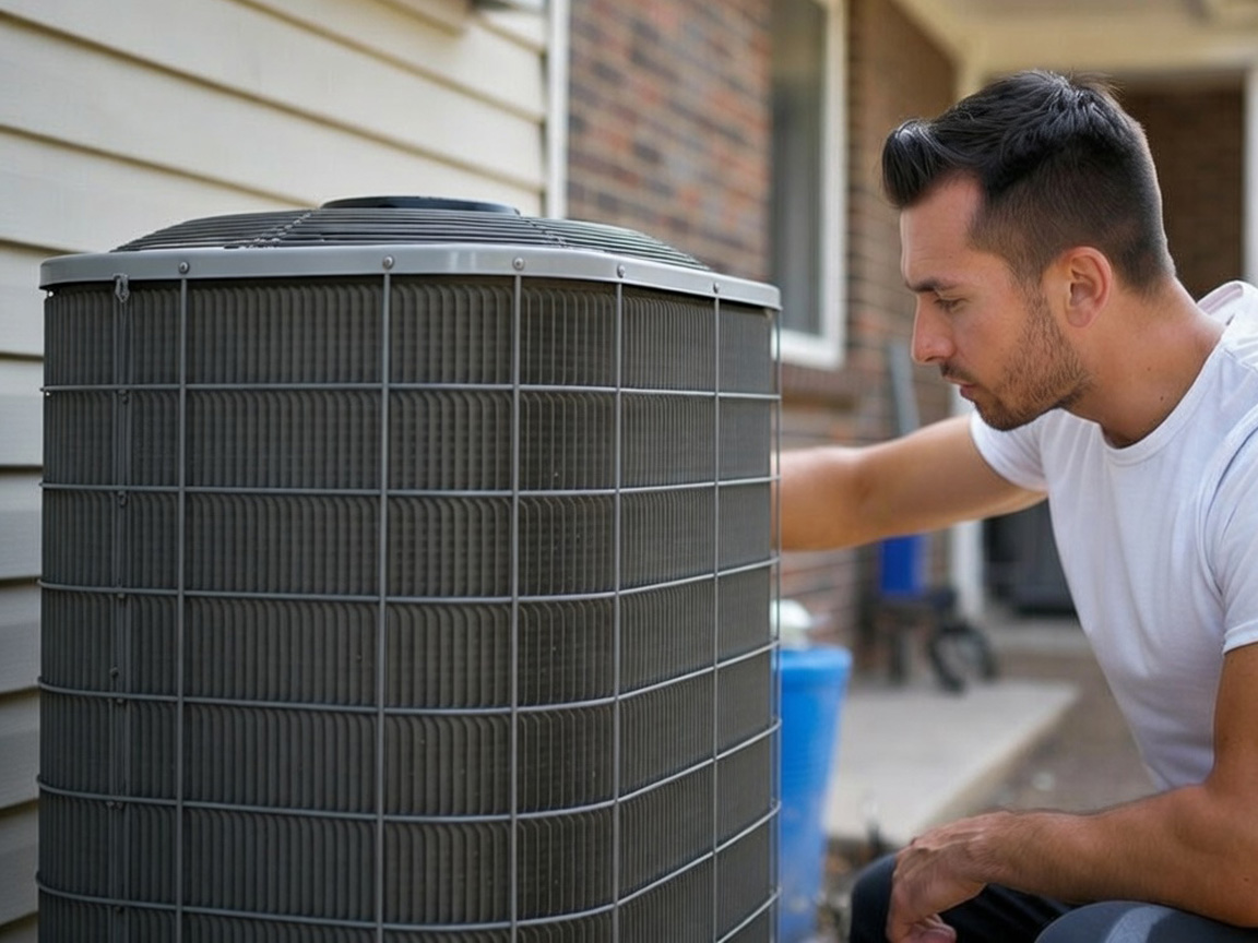 HVAC tech repairing a air conditioning unit