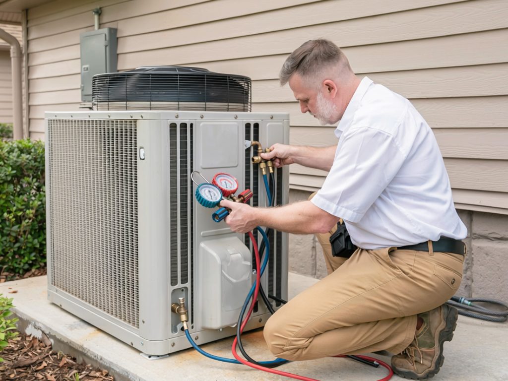 hvac tech servicing a ac unit
